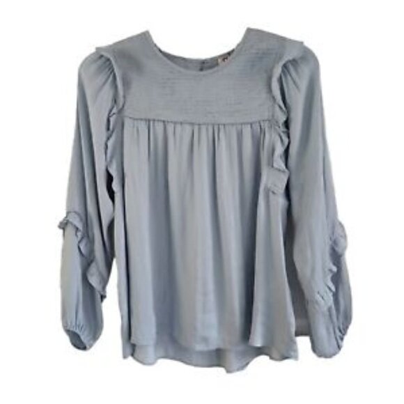 Dolan Left Coast Collection Majai Blue Ruffle Shirred Blouse Size Petite S - Picture 1 of 7